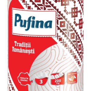 Prosop de hartie Pufina Traditii Romanesti, 1 rola, 3 straturi