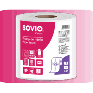 Hârtie igienică Sovio Monorolă, 444 foi, 2 straturi, albă – Uz profesional sau casnic