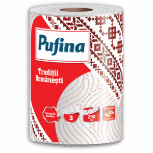 Prosop de hartie Pufina Traditii Romanesti, 1 rola, 3 straturi